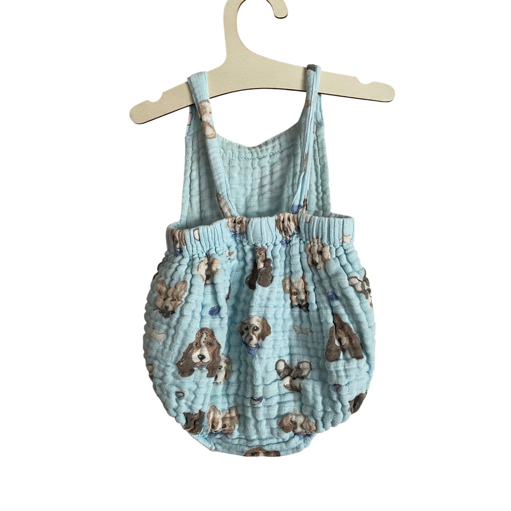 Angel Dear Powder Blue Dog Print Organic Cotton Muslin Bubble Romper 0-3M Baby - Picture 4 of 7